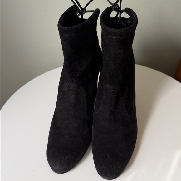 Stuart Weitzman Glove High-Heel Booties Suede Satin Lined Neutral Girl Boss 8 - Picture 17 of 17